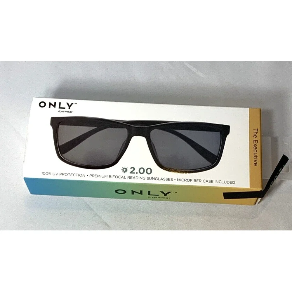 ONLY Eyewear Mens Readers Sunglasses‎ Bifocal 2.00 Black Square The Executive